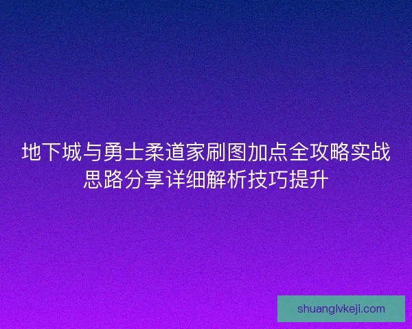 地下城与勇士柔道家刷图加点全攻略实战思路分享详细解析技巧提升